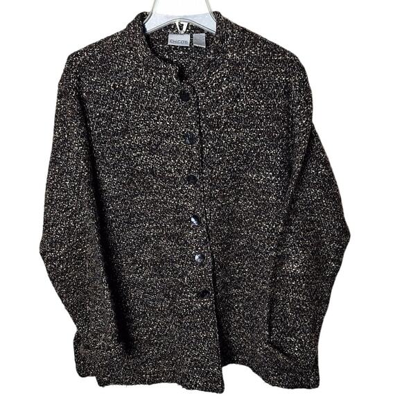 Chico's 3 Women XL Brown/ Black Tweed Button Front Acylic/ Wool Blend Peacoat - Picture 1 of 6